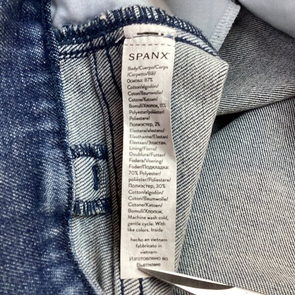 Spanx Flare Mid-Rise Blue Denim Jeans Womens Medium Stretchy Wide-Leg Blue - Picture 12 of 12